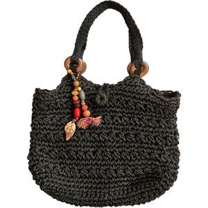 Vintage Y2k Poppie Jones Woven Hand Shoulder Bag Purse Colorful Tassel Black